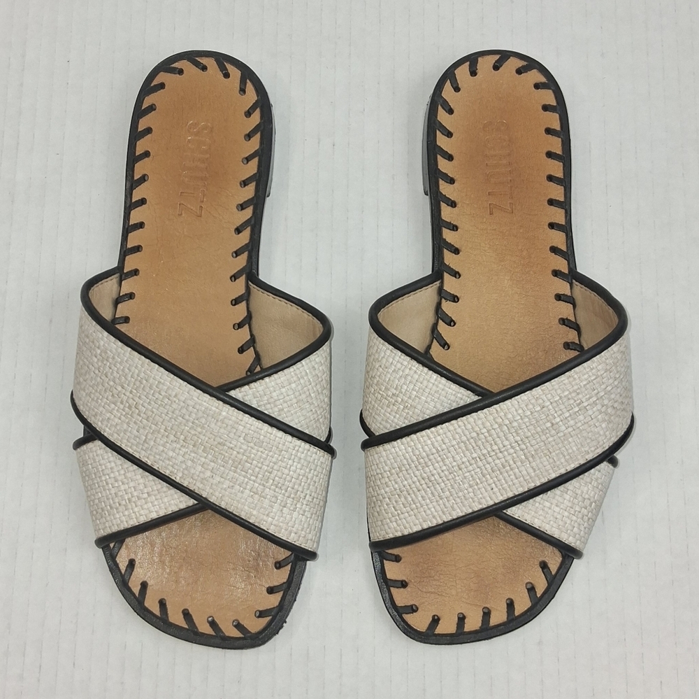 Shutz Alita Woven Raffia Crisscross Slip On Sandals